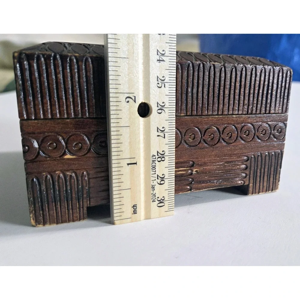 Vintage Polish Wooden Box Hand Carved Pyrography Hinged Trinket Wood Jewelry Box